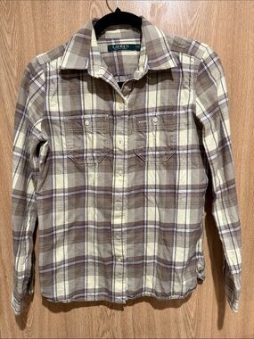 Polo by Ralph Lauren Cream Brown Plaid Button-Down Shirt